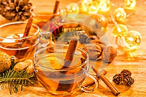 Teacup at wooden table