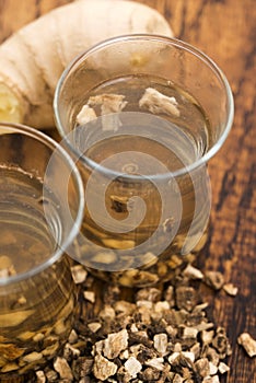 Teaglass with yellowhead root tea photo