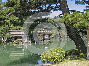 Teahouses at Kenrokuen gardens. Kanazawa, Japan photo