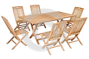 a Set Teak garden furniture isolated in white background photo