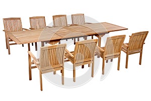 Set Teak garden furniture isolated in white background photo