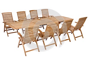 Teak garden furniture isolated in white background photo