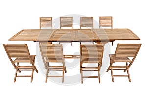 Teak garden furniture isolated in white background photo