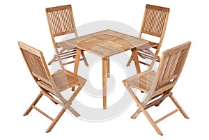 Teak garden furniture isolated in white background photo