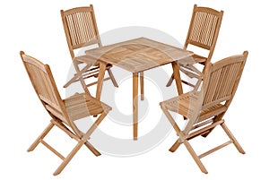 Teak garden furniture isolated in white background photo