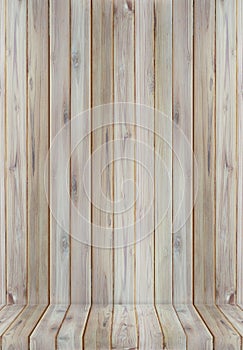 Teak wood plank texture background perspective.