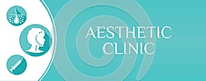 Teal Aesthetic Clinic Background Illustration with Skin, Women Face, Plastic Surgery Icons