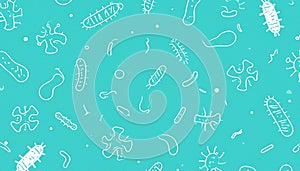 Teal background with a whimsical, scattered pattern of various w