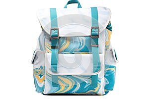 teal backpack with padded straps, threequarter view, white photo