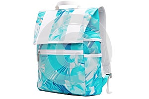 teal backpack with padded straps, threequarter view, white photo