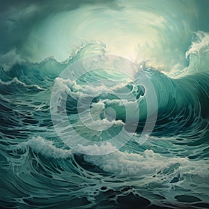 Teal Baroque Seascape Abstract Painting photo