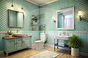 Teal bathroom interior design, modern vintage style, use for home decor catalog