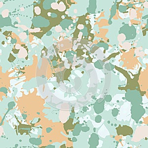 Teal, beige, green camouflage seamless pattern