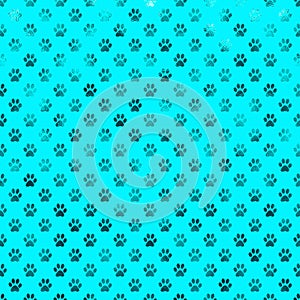 Teal Blue Dog Paw Metallic Foil Polka Dot Paws Background