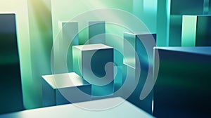 Teal and Blue Shiny Cubes Abstract 3D Render