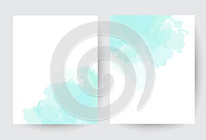 Teal blue watercolor vector splash cards.