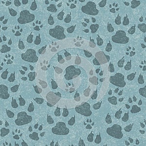 Teal cat paw prints seamless pattern background