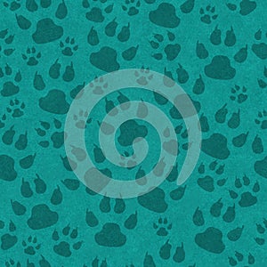 Teal cat paw prints seamless pattern background