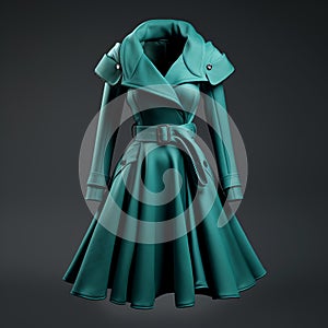 Teal Cloth 3d Model Fashion Trench Coat N1