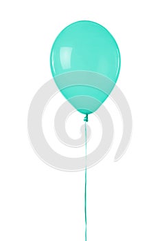 A teal colored toy helium balloon