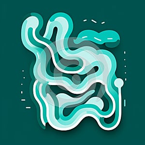 Teal Drawn Illustration With Fluid Lines On Dark Background