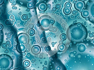 A teal fractal background with bubbles or shiny spheres and irregular lines