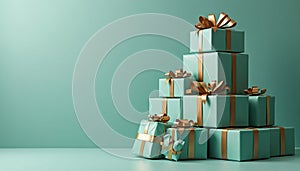 Teal Gift Boxes with Gold Ribbons