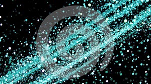 Teal glitter trail on black; cosmic, abstract design