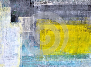 Teal, Grey and Yellow Abstract Art Painting