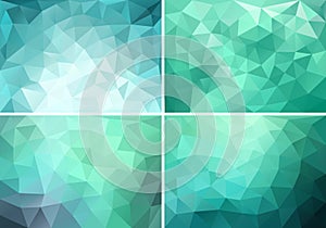 Teal low poly backgrounds, vector set