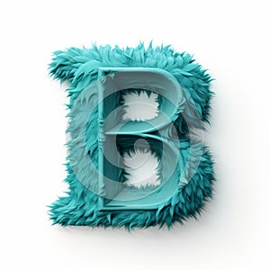 Teal Monster Letter B: Green Fluffy Fur 3d Modeling Stock Photo