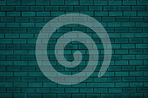 Teal old brick wall texture. Dark turquoise brickwork backdrop. Petrol color masonry abstract background