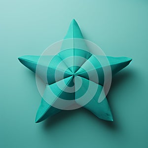 Teal Origami Star On Green Background - Minimalist Art