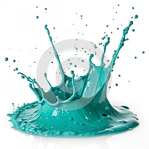 Teal paint splash isolated on white background photo