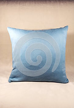 Teal pillow on a white velvet sofa