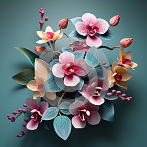 Teal And Pink Orchid Paper Flowers: Intricate 3d Arrangement