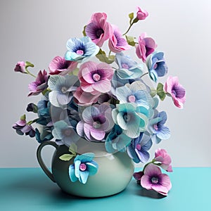 Teal And Pink Pansy Bouquet: Hand-folded 3d Paper Flowers