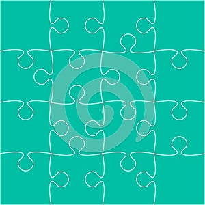 16 Teal Puzzle Pieces - JigSaw - Vector
