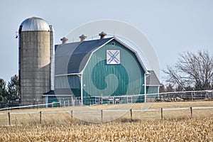 Teal Quilt Barn with Silo, Walworth County Wisconsin photo