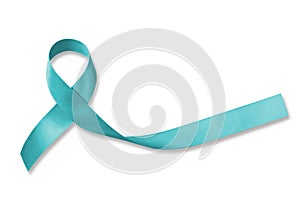 Teal ribbon awareness isolated (clipping path) for Ovarian Cancer, Polycystic Ovary Syndrome (PCOS) disease