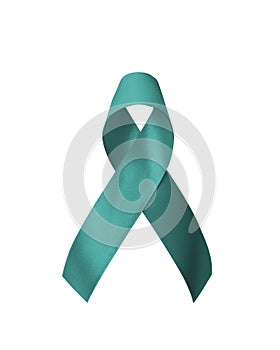 Teal ribbon awareness isolated on white clipping path for Ovarian Cancer, Polycystic Ovary Syndrome (PCOS) disease photo