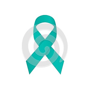 Teal ribbon awareness on a white background. Symbolic Post Traumatic Stress Disorder - PTSD.