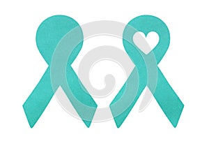 Teal Ribbon watercolour illustration set. Used to raise awareness for Ovarian Cancer Awareness, Food Allergies and other causes.