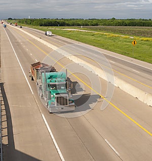 Teal Semi Truck Trailer Rig Hauls Freight on Divided Highway