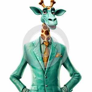 Teal-suited Cartoon Giraffe: A Charming 1960s Wealthy Portraiture