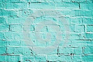Teal turquoise brick wall background or mint green turqoise backround photo