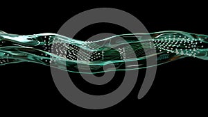 Teal Wave With Floating Nodes, Network Connection, Data Flow