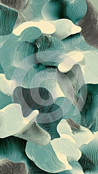 Teal and white abstract leaf shapes