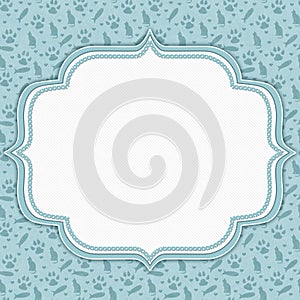 Teal and white cat pattern border with copy space
