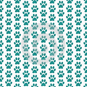 Teal and White Dog Paw Prints Tile Pattern Repeat Background